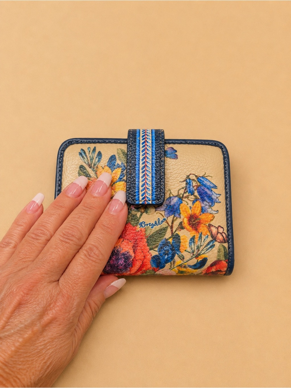 Brighton Floral Compact Wallet - Navy Trim